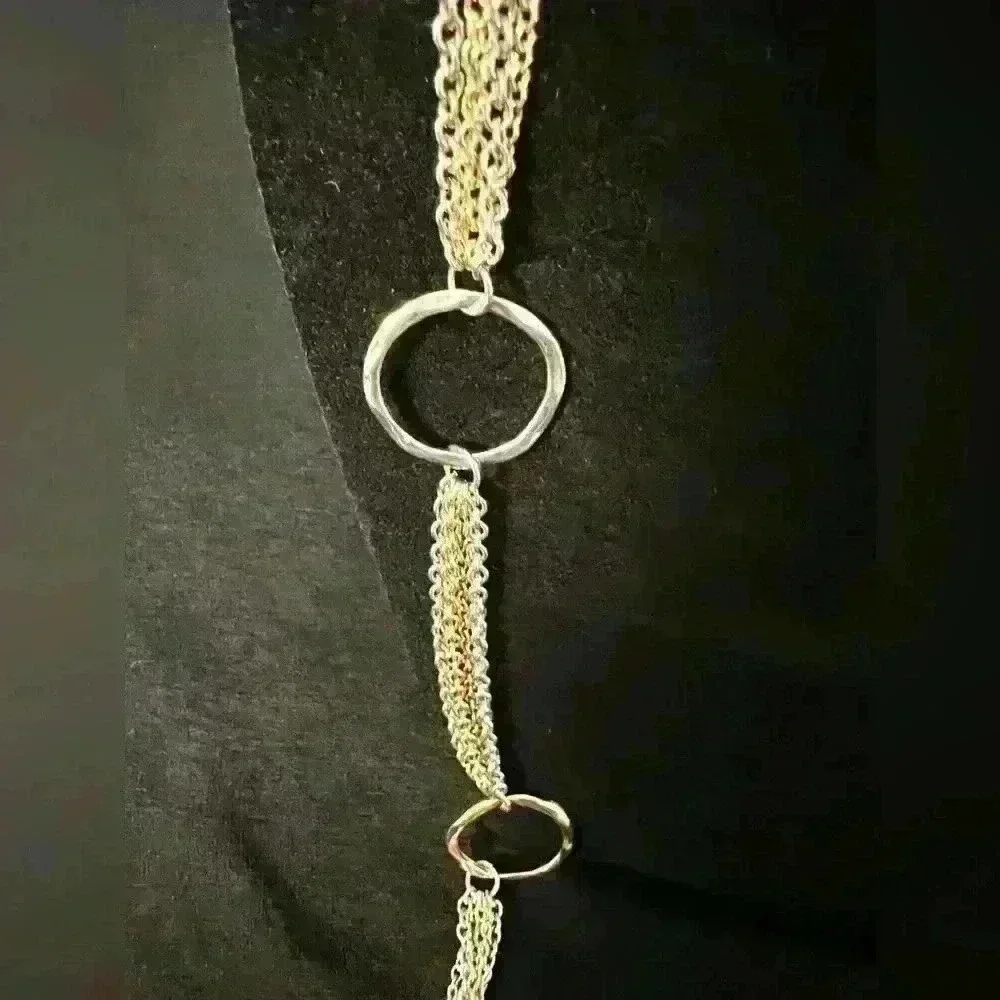 Gold Tone Multi Strand Necklace Circle...